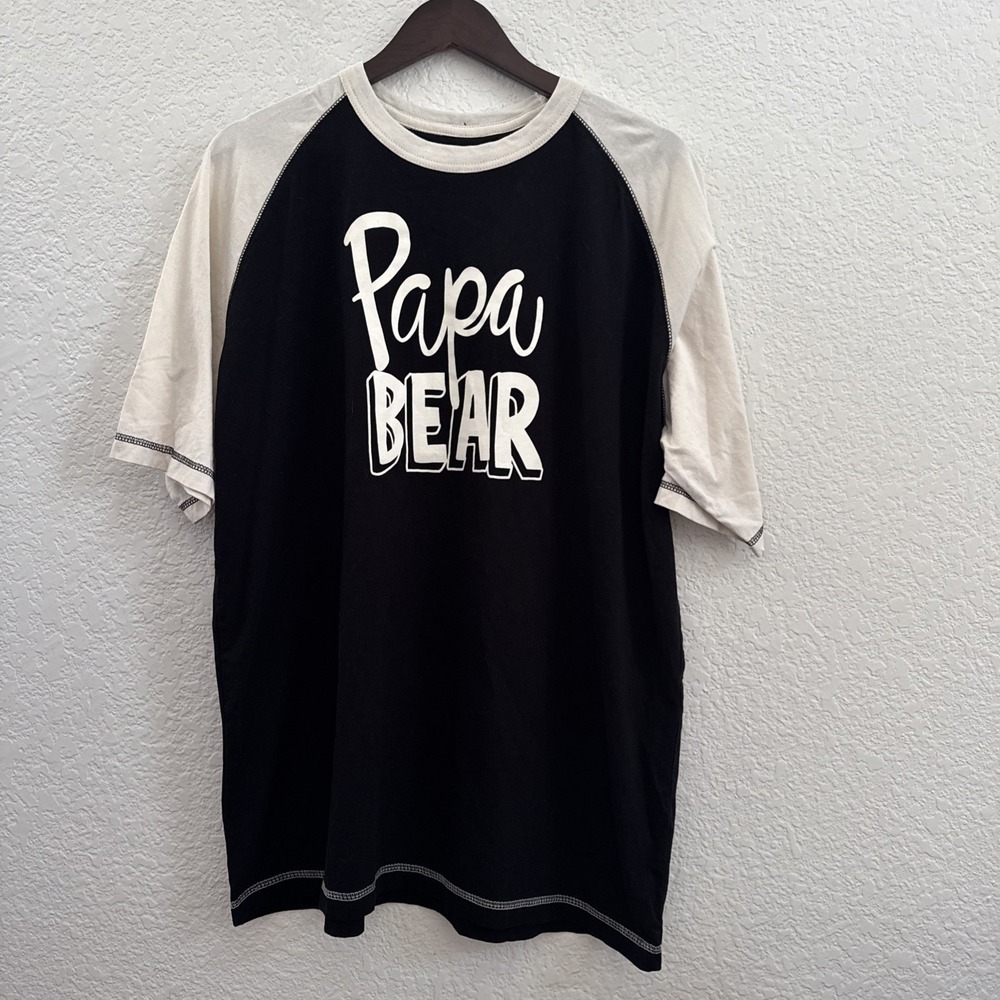 Lazy One Papa Bear Pajama Top Men's XL 100% Cotton Black Raglan Sleep Shirt